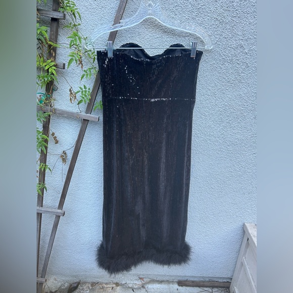 NBD Kalindi Midi Dress in Black Sequin & Feather Trim Size Medium - Picture 8 of 10